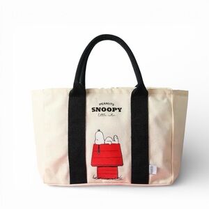 Cream Snoopy Adventures Tote Bag with Black Handles